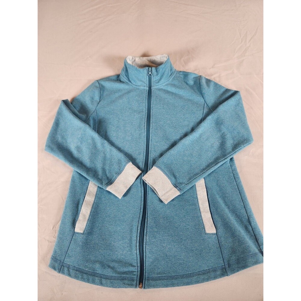 Talbots Women’s Full Zip Fleece Medium Aqua Blue Knit Stretch Casual Layering